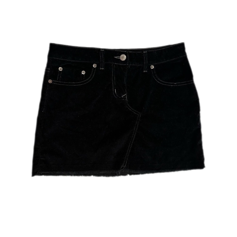 Y2K Bebe Black Women's Velvet Corduroy Mini Skirt Frayed Hem